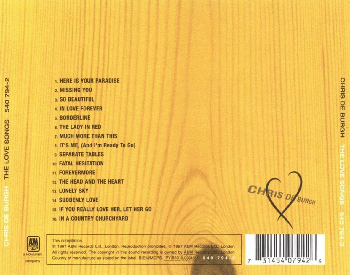 Chris De Burgh  The Love Songs : Back